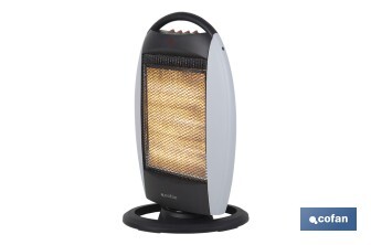 Oscillating halogen heater | Three power settings: 400W, 800W and 1,200W | Instantaneous heat diffusion | Three halogen tubes | Anti-tip safety system - Cofan