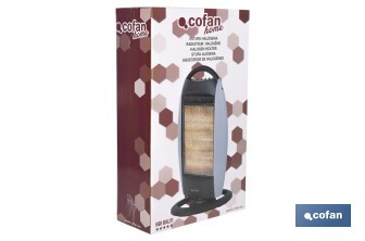 Oscillating halogen heater | Three power settings: 400W, 800W and 1,200W | Instantaneous heat diffusion | Three halogen tubes | Anti-tip safety system - Cofan