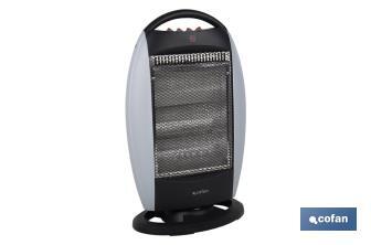 Oscillating halogen heater | Three power settings: 400W, 800W and 1,200W | Instantaneous heat diffusion | Three halogen tubes | Anti-tip safety system - Cofan