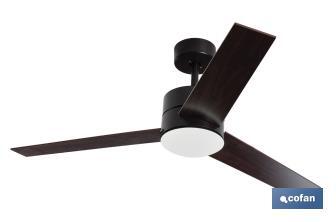 Ventilador de techo en madera con 3 aspas y luz led | Motor DC (bajo consumo) y potencia de 55 W - Cofan