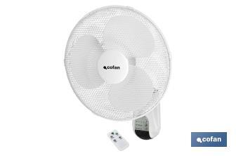 Ventilador de pared con temporizador y mando a distancia | Potencia de 50 W - Cofan