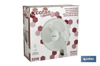 Ventilador de pared con temporizador y mando a distancia | Potencia de 50 W - Cofan