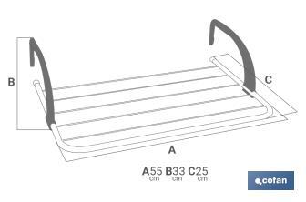 Étendoir pour Radiateur/Balcon | Fabriqué en Acier Peint et Polypropylène | Avec 6 Barres de Séchage | Dimensions : 50 x 33 x 25 cm - Cofan