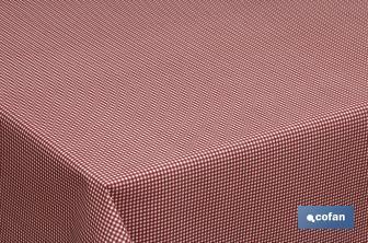 Resin-coated tablecloth digital printed with red Vichy checks | Size: 1.40 x 25m and 1.40 x 20m. - Cofan