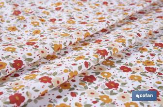 Mantel redondo antimanchas resinado con estampado de florecillas | Materiales: 50% algodón y 50% poliéster | Diámetro: 1,40 m - Cofan