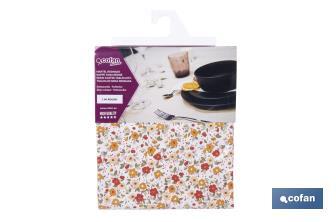 Mantel redondo antimanchas resinado con estampado de florecillas | Materiales: 50% algodón y 50% poliéster | Diámetro: 1,40 m - Cofan