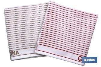 Pack of 2 Tea Towels | Size: 50 x 50cm | Beige & Red | Syrah Model - Cofan