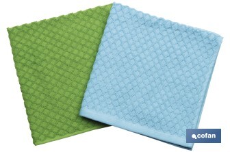 Pack 2 panos de cozinha | Medida 50 x 50 cm | Cor verde e azul | Modelo Merlot - Cofan