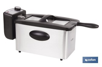 Freidora Eléctrica | Modelo Riaza | Fabricada en Acero Inoxidable cepillado | 2000 W | Capacidad 3 L - Cofan