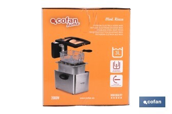 Freidora Eléctrica | Modelo Riaza | Fabricada en Acero Inoxidable cepillado | 2000 W | Capacidad 3 L - Cofan