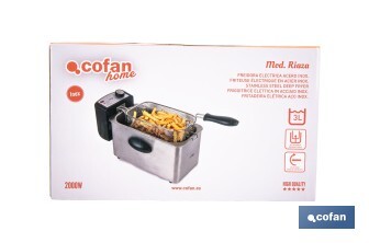 Freidora Eléctrica | Modelo Riaza | Fabricada en Acero Inoxidable cepillado | 2000 W | Capacidad 3 L - Cofan