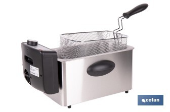 Freidora Eléctrica | Modelo Riaza | Fabricada en Acero Inoxidable cepillado | 2000 W | Capacidad 3 L - Cofan