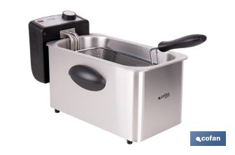 Freidora Eléctrica | Modelo Riaza | Fabricada en Acero Inoxidable cepillado | 2000 W | Capacidad 3 L - Cofan