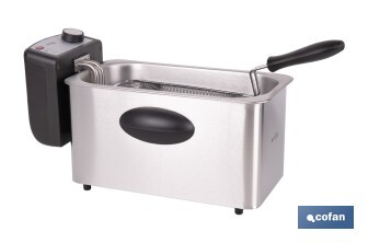 Freidora Eléctrica | Modelo Riaza | Fabricada en Acero Inoxidable cepillado | 2000 W | Capacidad 3 L - Cofan