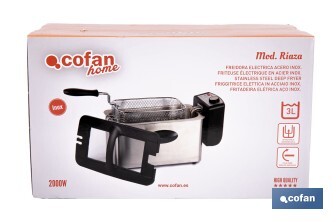 Freidora Eléctrica | Modelo Riaza | Fabricada en Acero Inoxidable cepillado | 2000 W | Capacidad 3 L - Cofan