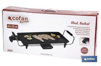Plancha Asadora Eléctrica | Placa de aluminio antiadherente | Potencia de 2000 W | Medidas: 45 x 25 x 7 cm - Cofan
