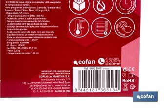 Friteuse à air chaud sans huile | Capacité de 3,5 litres - Cofan