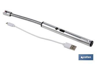 Encendedor eléctrico | Encendedor USB recargable | Mechero con arco de plasma | Cuello flexible | Indicador de batería | Medidas: 26 x 1,5 cm - Cofan