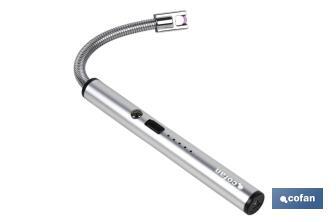 Encendedor eléctrico | Encendedor USB recargable | Mechero con arco de plasma | Cuello flexible | Indicador de batería | Medidas: 26 x 1,5 cm - Cofan