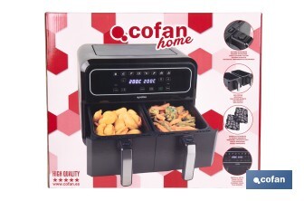 Freidora de aire dual | Pantalla táctil | 8 programas preestablecidos | Acabado inteligente | Capacidad: 8 litros | Potencia: 1700 W - Cofan