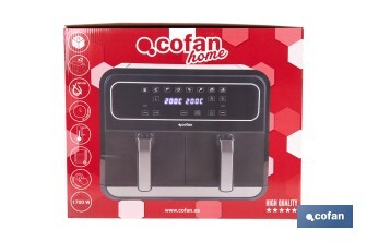Freidora de aire dual | Pantalla táctil | 8 programas preestablecidos | Acabado inteligente | Capacidad: 8 litros | Potencia: 1700 W - Cofan