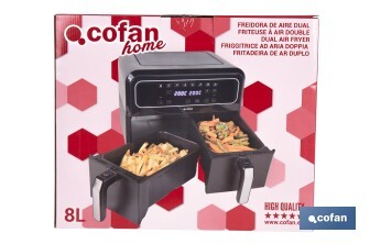 Freidora de aire dual | Pantalla táctil | 8 programas preestablecidos | Acabado inteligente | Capacidad: 8 litros | Potencia: 1700 W - Cofan