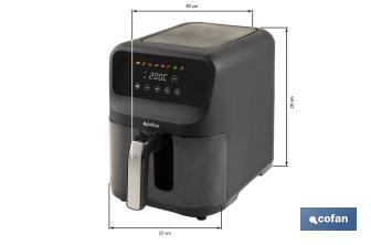 Freidora de Aire Digital de 5 Litros | Ventana de visualización con luz + pantalla táctil en color + rejilla para tostar pan | Bajo Consumo 1500W | 8 Programas - Cofan