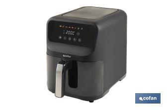 Freidora de Aire Digital de 5 Litros | Ventana de visualización con luz + pantalla táctil en color + rejilla para tostar pan | Bajo Consumo 1500W | 8 Programas - Cofan