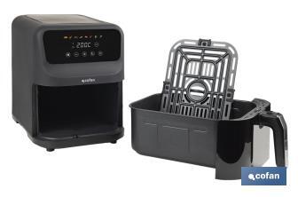 Freidora de Aire Digital de 5 Litros | Ventana de visualización con luz + pantalla táctil en color + rejilla para tostar pan | Bajo Consumo 1500W | 8 Programas - Cofan