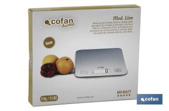 Báscula de Cocina Digital Modelo Lion I Pantalla LCD retroiluminada I Medidas: 21,7 x 18,7 cm I Acero Inox - Cofan