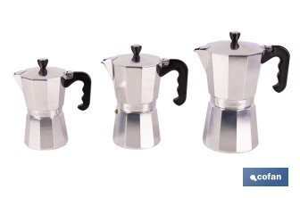 Cafetera italiana inducción | Material: aluminio | Mangos de nylon | Apta para todo tipo de fuegos | Disponible en diferentes capacidades - Cofan