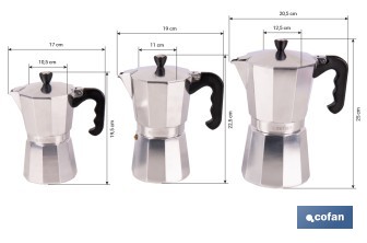 Cafetera italiana inducción | Material: aluminio | Mangos de nylon | Apta para todo tipo de fuegos | Disponible en diferentes capacidades - Cofan