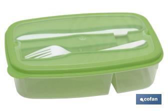 Rectangular lunch box with cutlery | 1.5-litre Capacity | Several Colours - Cofan