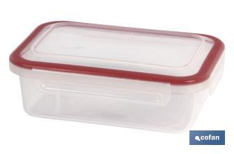 Fiambrera rectangular | Con tapa en color rojo | Capacidad para 1,4 litros | Apta para microondas, congelador y lavavajillas - Cofan