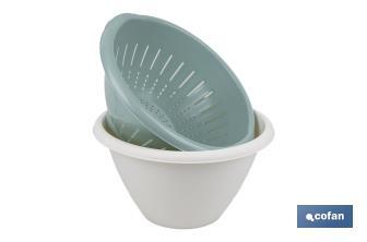 Set de Ensaladera y Escurridor de Verduras | Color: blanco y verde | Medida: 30 x 19 cm - Cofan