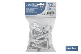 Pack of 12 tablecloth clips to hold tablecloths | Withe Plastic | Heavy-duty and flexible tablecloth clips - Cofan