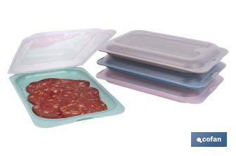 Pack de 4 fiambreras portaembutidos apilables | Tapa transparente | Conservación de alimentos | Medidas: 25 x 17 x 3 cm - Cofan