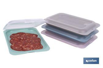 Pack de 4 fiambreras portaembutidos apilables | Tapa transparente | Conservación de alimentos | Medidas: 25 x 17 x 3 cm - Cofan