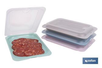 Pack de 4 fiambreras portaembutidos apilables | Tapa transparente | Conservación de alimentos | Medidas: 25 x 17 x 3 cm - Cofan