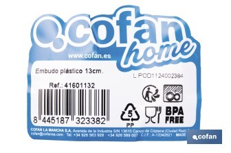 Funil de plástico | Disponível em azul com certificado alimentar | Diferentes Medidas - Cofan