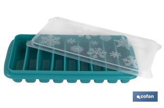 Rectangular ice cube tray with lid | Turquoise | Size: 12.5 x 26 x 4cm - Cofan