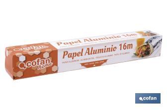 Household aluminium foil roll | Size: 16, 30 or 50m | 30cm width | Box with cutting edge | Non-stick | Multipurpose - Cofan
