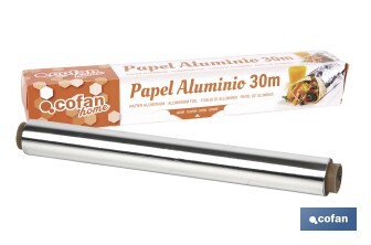 Household aluminium foil roll | Size: 16, 30 or 50m | 30cm width | Box with cutting edge | Non-stick | Multipurpose - Cofan