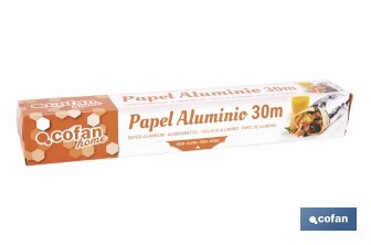 Household aluminium foil roll | Size: 16, 30 or 50m | 30cm width | Box with cutting edge | Non-stick | Multipurpose - Cofan
