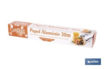Household aluminium foil roll | Size: 16, 30 or 50m | 30cm width | Box with cutting edge | Non-stick | Multipurpose - Cofan
