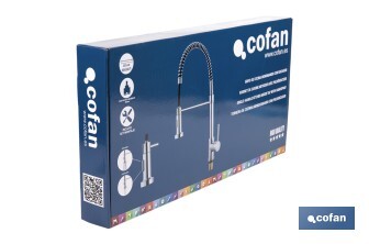 Grifo de cocina monomando con rociador | Caño giratorio 360° | Cuerpo de latón | Medidas: ø5 x 48 x 22 cm | Disponible en acabado cromado - Cofan