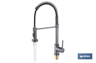 Grifo de cocina monomando con rociador | Caño giratorio 360° | Cuerpo de latón | Medidas: ø5 x 48 x 22 cm | Disponible en gris antracita metalizado - Cofan