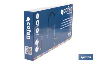 Grifo de cocina monomando con rociador | Caño giratorio 360° | Cuerpo de latón | Medidas: ø5 x 48 x 22 cm | Disponible en gris antracita metalizado - Cofan