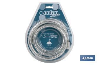 Shower hose | PVC | Silver Colour | Brass fittings | Length: 1.5 | Universal thread of 1/2" - Cofan