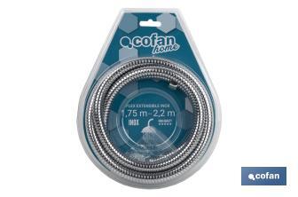 Flexo de Ducha Inoxidable Extensible | Medidas  1,75 / 2,2m | Rosca 1/2" - Cofan
